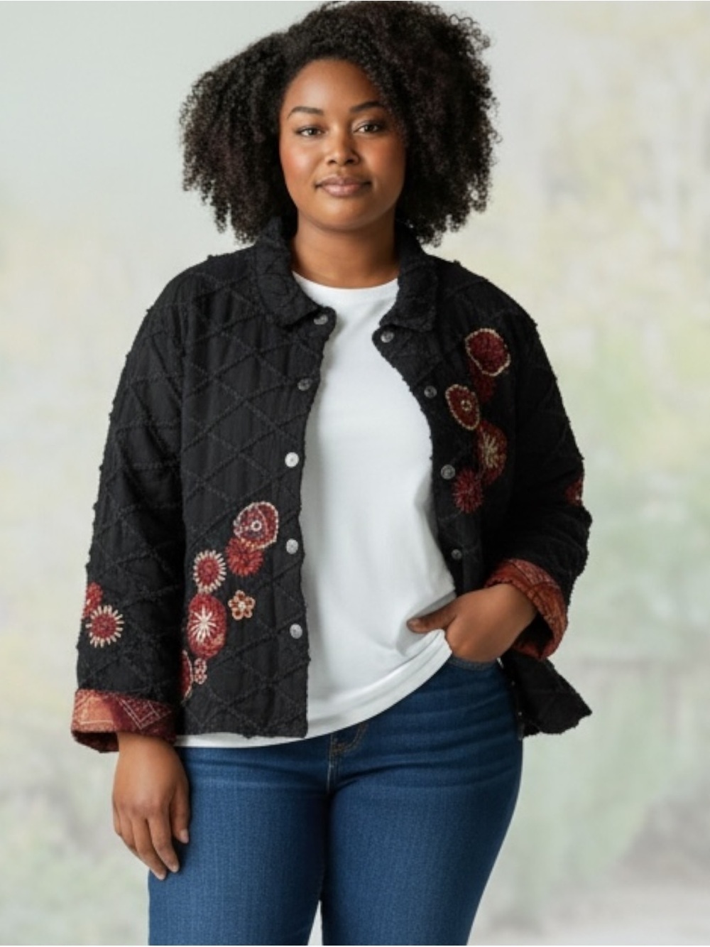 Fashion Bug Floral Embroidered Beaded Jacket